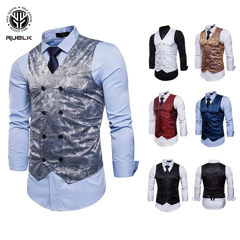 

New Fashion Men's Vest Color-blocking Gentleman Business Casual Formal Wear Casual Printing Fashion Trend Party Vest Vest Jacket