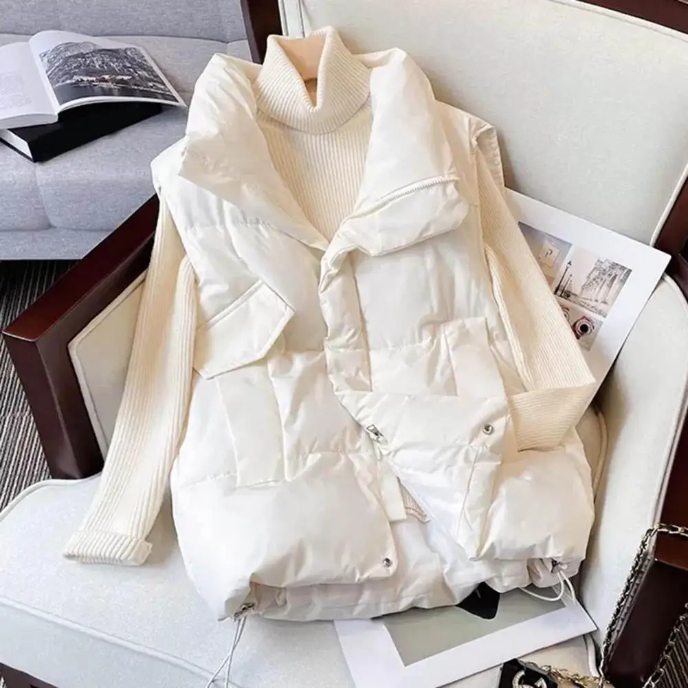 

Женское зимнее пальто с толстой подкладкой, теплый однотонный жилет без рукавов с отворотами, застежкой-молнией и карманами, свободная Дамская верхняя одежда, хлопковое пальто