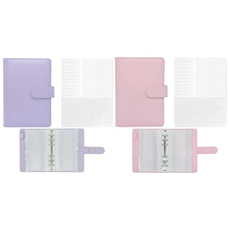 

2 Set A6 Binder Pockets,Can Be Filled With 6 Round Binder Sets, For Personal Planning Notepads, Purple & Pink