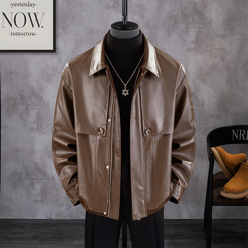 2024 Autumn and Winter New PU Leather Short Coat Men's Leather jacket Fashion Man Outerwear Pu Shuai High Sense Men's...
