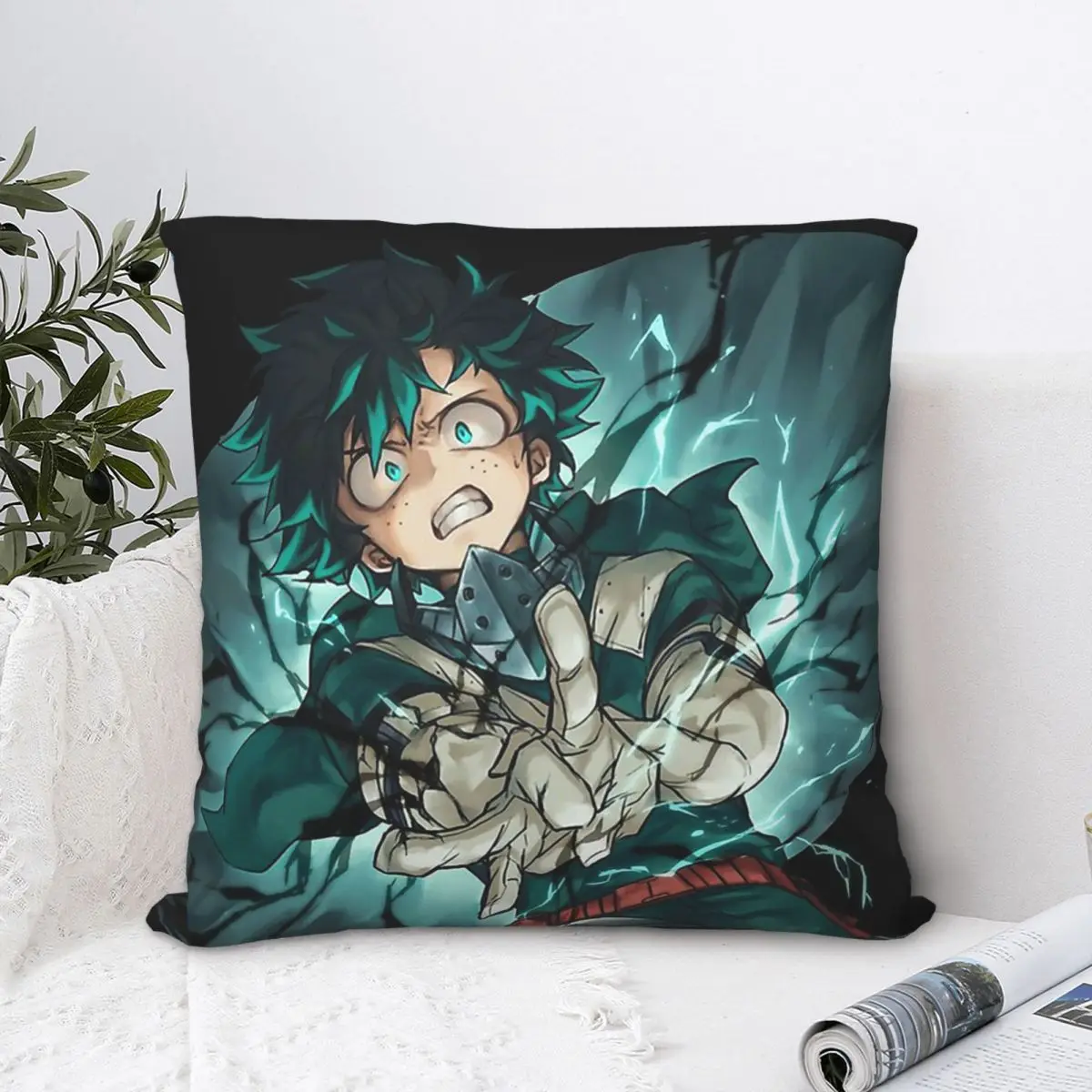 

Deku Izuku Midoriya Throw Pillow Case My Hero Academia All Might Manga Backpack Coussin Covers Printed Reusable For Sofa Decor