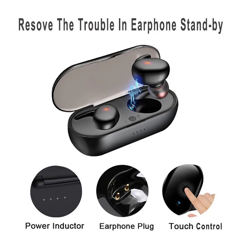 

Y30 TWS Bluetooth Earphones Wireless Headphones Touch Control Music Earbuds Microphone Works on All Smartphones Sports Headset