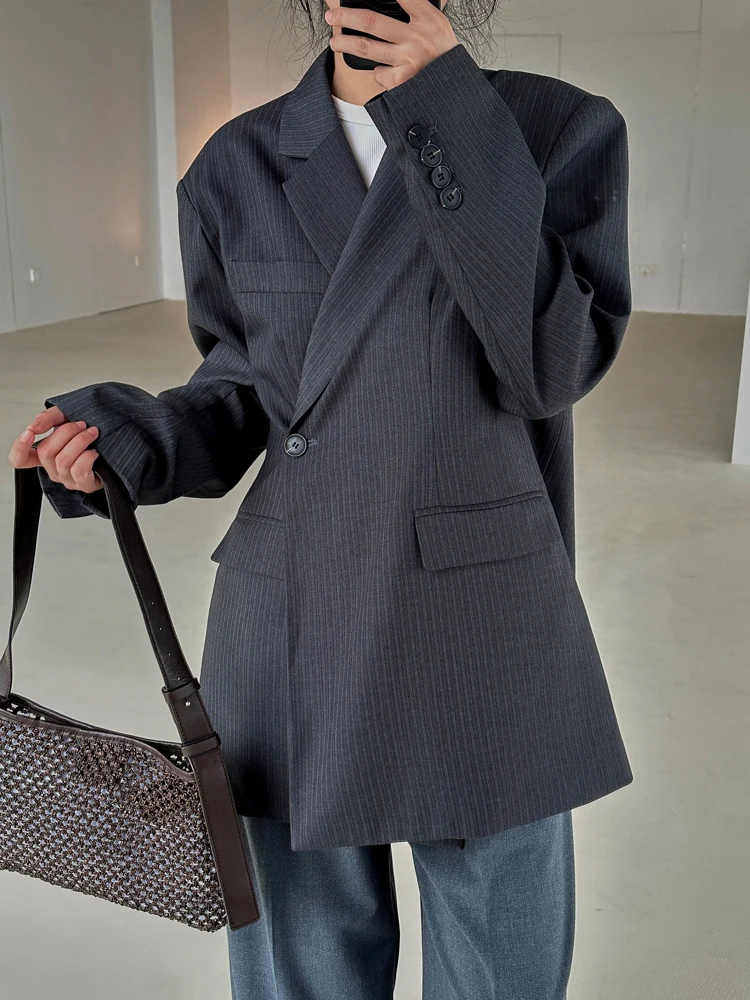 Manmans Old Money Sle с диагональной пряжкой в полоску осенний новый свободный костюм