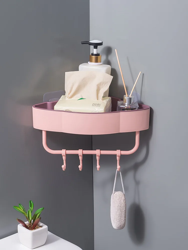 

Shelves Nordic Color Contrast Bathroom Triangular Shelf Wall Storage Rack Hole Free Toilet Shelf Kitchen Accessories