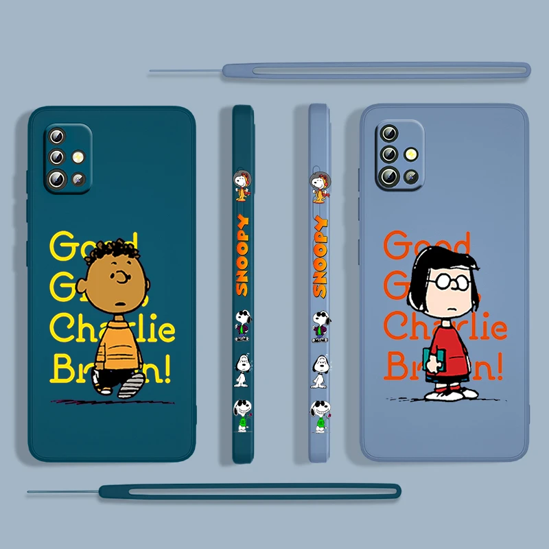 

Anime Snoopy Cute Boys For Samsung Galaxy A73 A53 A33 A52 A32 A22 A71 A51 A21S A03S A50 4G 5G Liquid Left Rope Phone Case Fundas