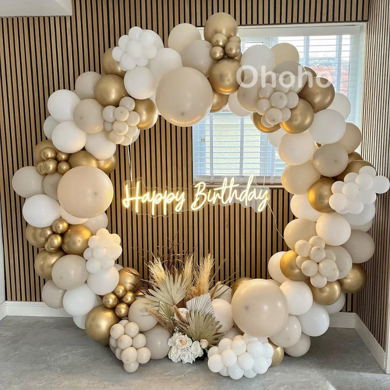 

Happy Birthday Decorations Balloons Garland Kit Sand White Gold Latex Ballon Arch Wedding Baby Shower Baptism Party Globos Decor