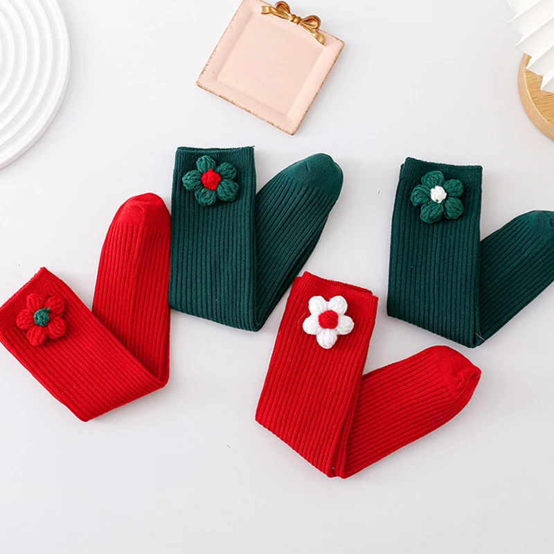 Детские рождественские носки для девочек Blotona милые вязаные с цветами дышащие