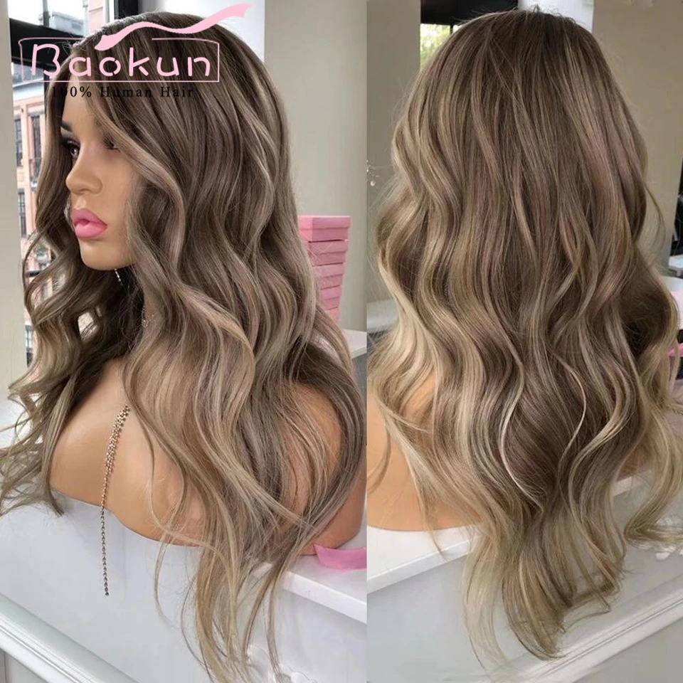 13x6 Ash Blonde Body Wave Lace Front Wig Brown Highlight Wig Transparent HD 360 Lace Frontal Wig 13x4 Lace Front Human Hair Wigs