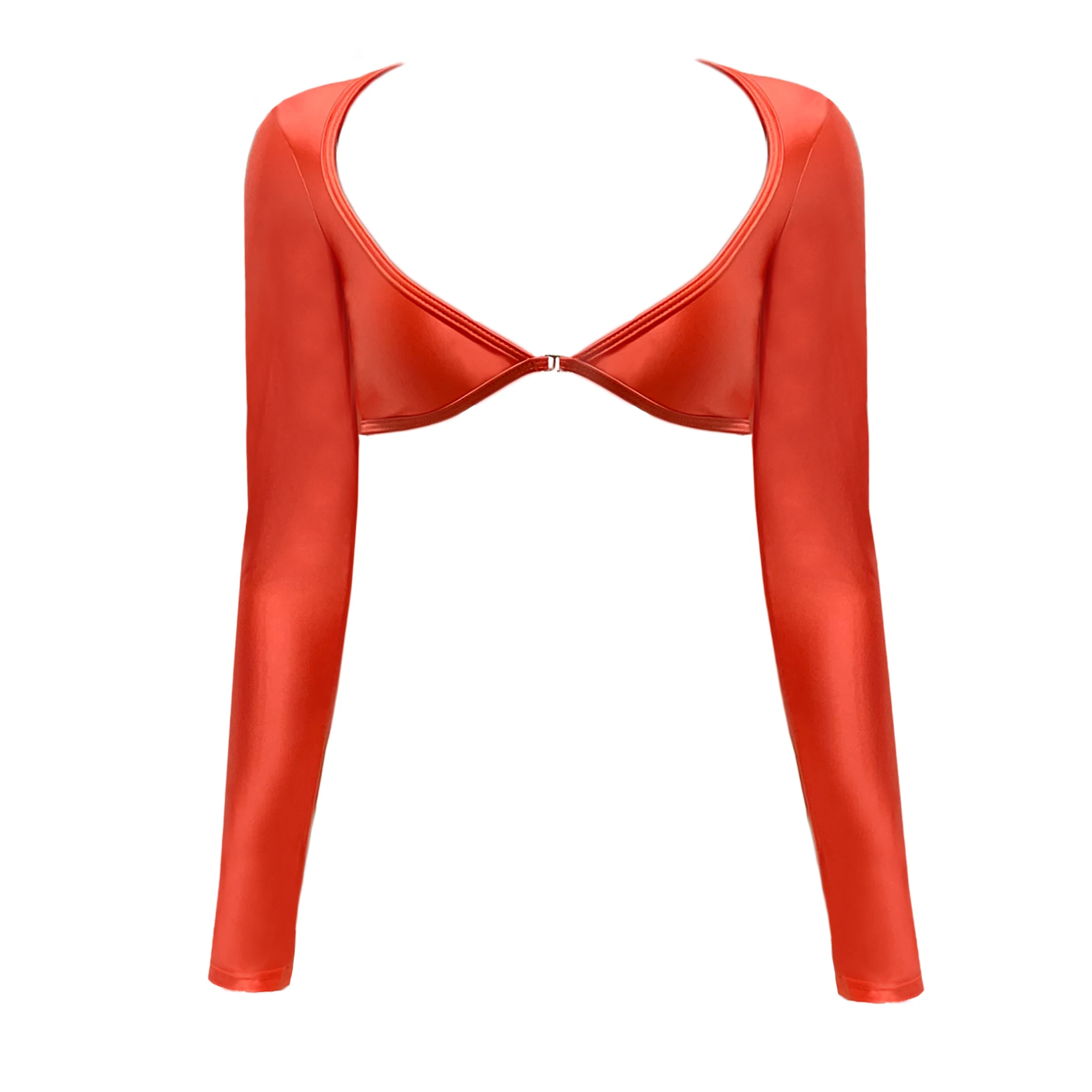 XCKNY satin glossy sexy long sleeve top Sports Glossy Silk Skinny Yoga swim Expose the navel smooth low-cut Top