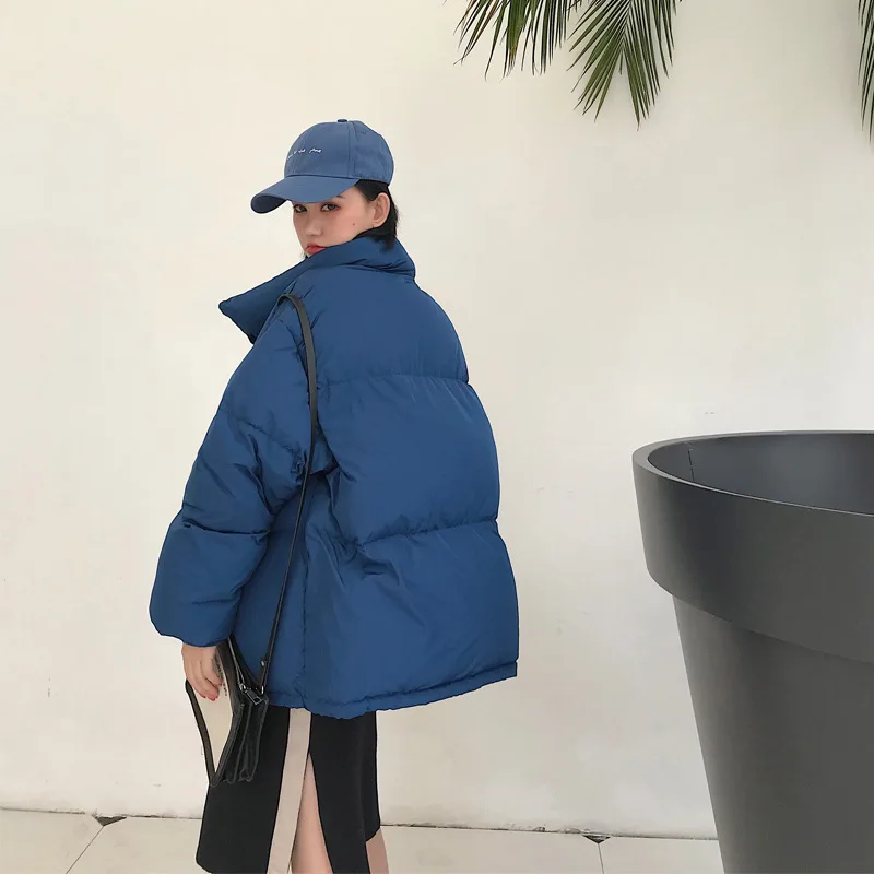 Warmth Coat Loose Oversized Fashion Womens Korean Style Zipper Short Parka Winter Women Collar Solid Jacket Female Casual Down