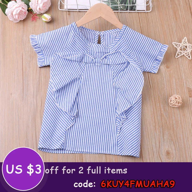 

Новая летняя футболка в полоску; Топ; Блузка для девочек; Детская одежда; Одежда для маленьких детей с оборкой; 2022 Одежда для девочек