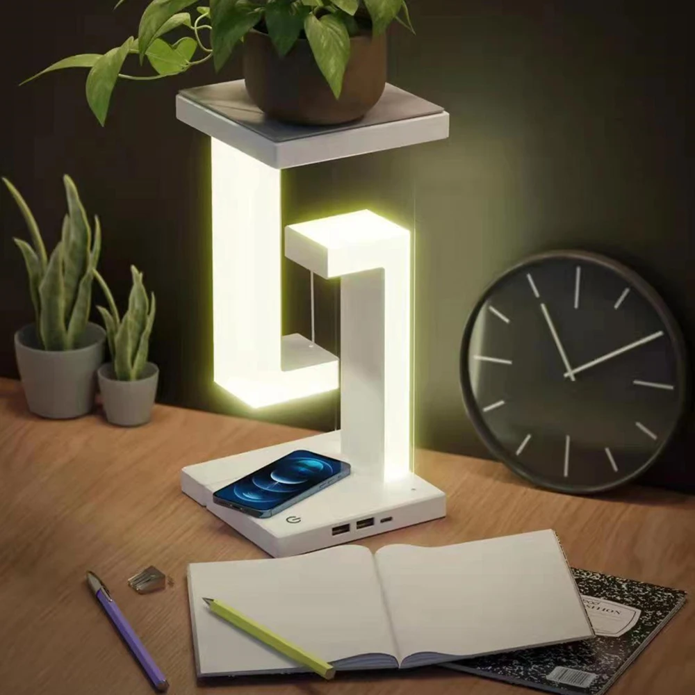 

LED Suspending Anti-gravity Night Light With 10W Wireless Charger Desk Lamp Dimmable LED Table Lamp For Bedroom Bedside Decor