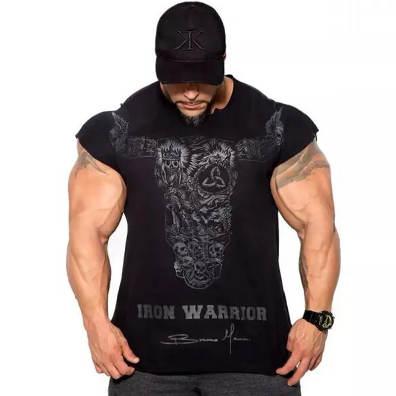 

2021 New Mens Gyms Fitness Bodybuilding Skinny T-shirt Summer Casual Fashion Print Male Cotton Tee shirts Tops Crossfit Clothing
