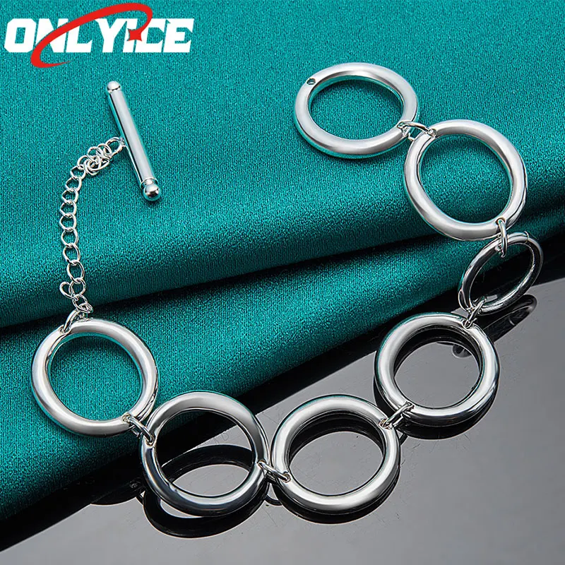

925 Sterling Silver Smooth Round Chain Bracelet Ladies Fashion Glamour Birthday Party Wedding Engagement Jewelry