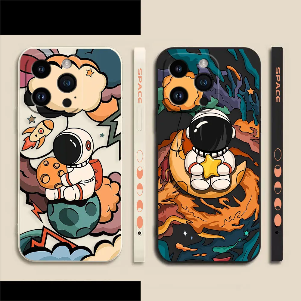 

Space Astronaut Star Rocket Phone Case For Apple iPhone 14 13 12 11 Pro XS Max Mini X XR SE 7 8 6 6S Plus Colour Liquid Case
