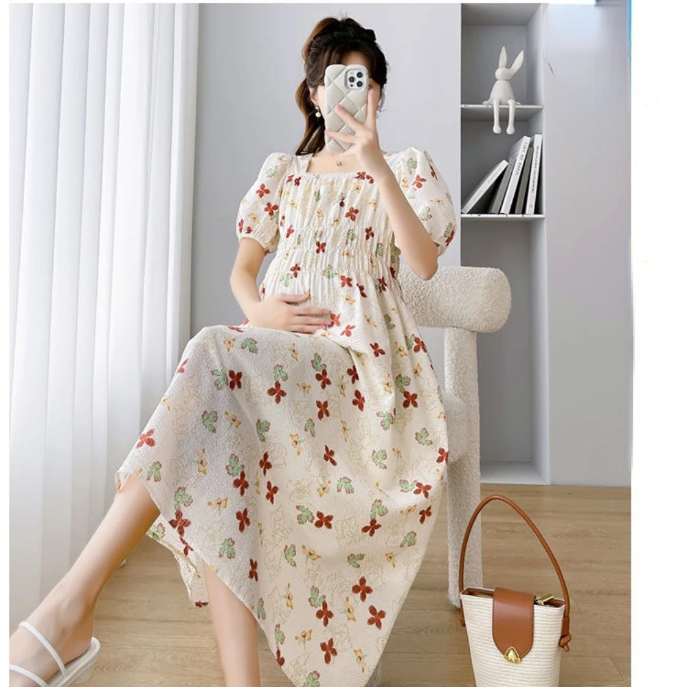 New Maternity Chiffon Dresses Summer Clothes for Pregnant Women 2022 New Chinese Style Vintage Patchwork Pregnancy Vestidos enlarge