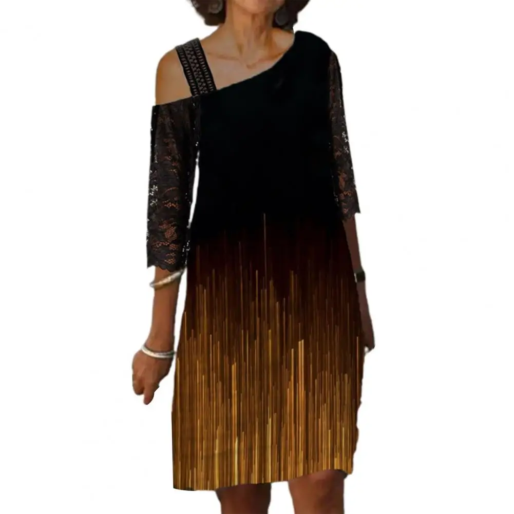 Женское платье на одно плечо летнее из сетчатой пряжи с рукавом 2024 и цветочным