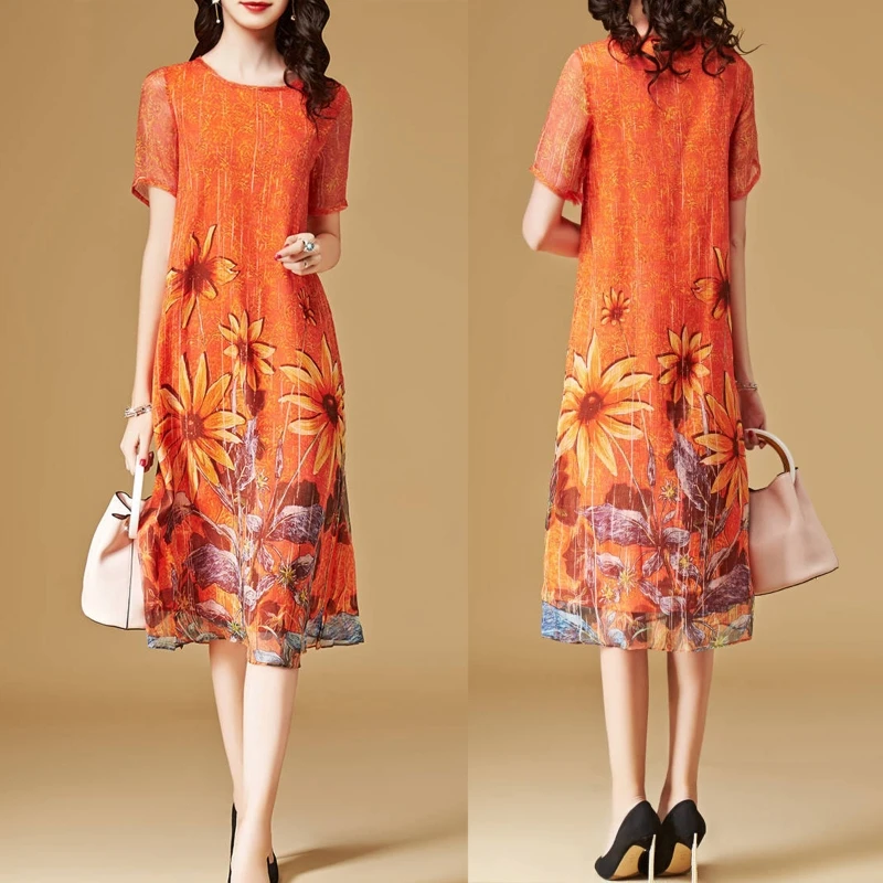 

Платье женское средней длины с круглым вырезом, повседневный свободный винтажный сарафан в стиле бохо, с коротким рукавом, с расклешенным п...