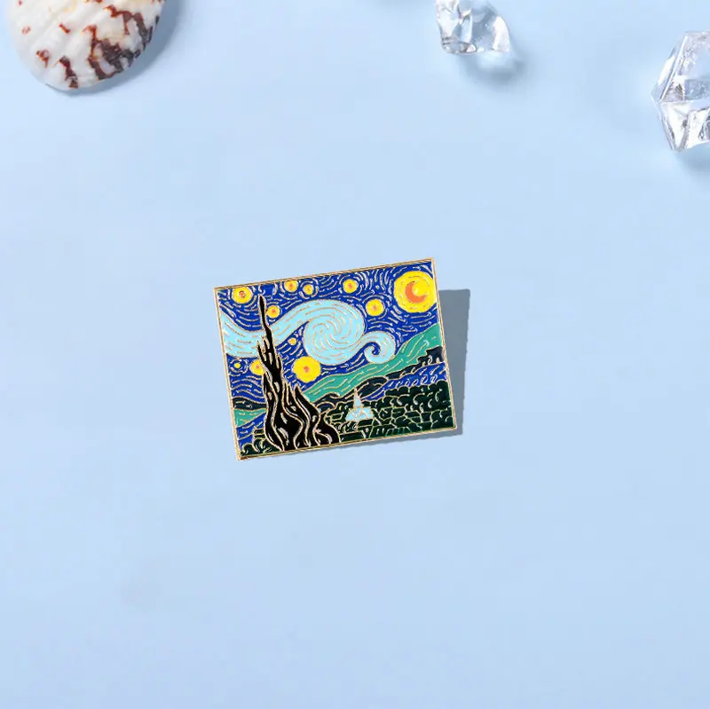 

10 PCS / LOT The Starry Night Enamel Pin Custom Van Gogh Oil Painting Brooch for Shirt Lapel Bag Art Badge Artist Jewelry