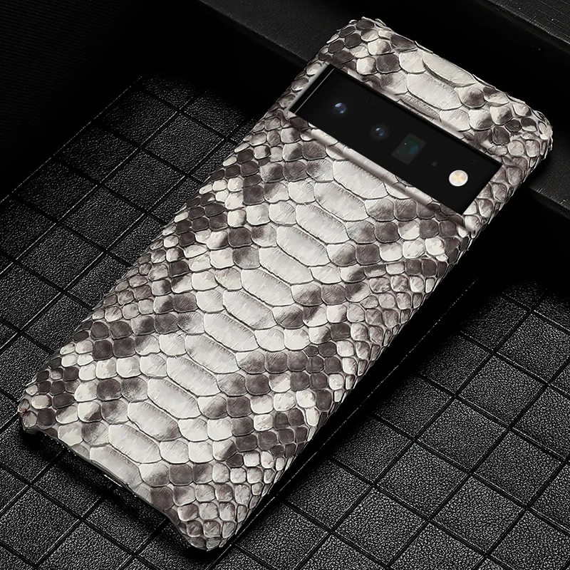 

100% Natural Leather Phone Case for Google Pixel 7 6 Pro 7A 6A 5 5A Business Python Snake Half-Inclusive Protective Armor Cover