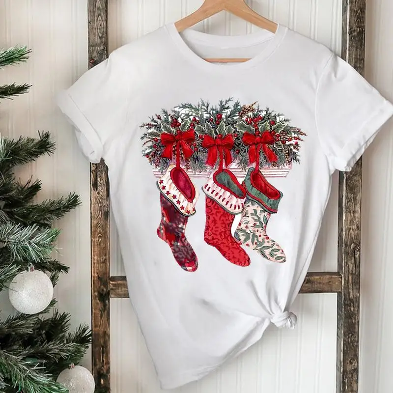 

Women Graphic Tees Merry Christmas New Year Holiday Fashion Watercolor Lovely 2022 Tshirt Nice Ladies Top Vacation T T-shirt