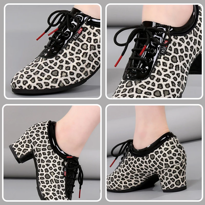 SWDZM New Women Tango/Latin Dance Shoes Soft Bottom Leopard Print Modern Salsa Dancing Shoes For Girls Ladies 3cm-5cm Heels