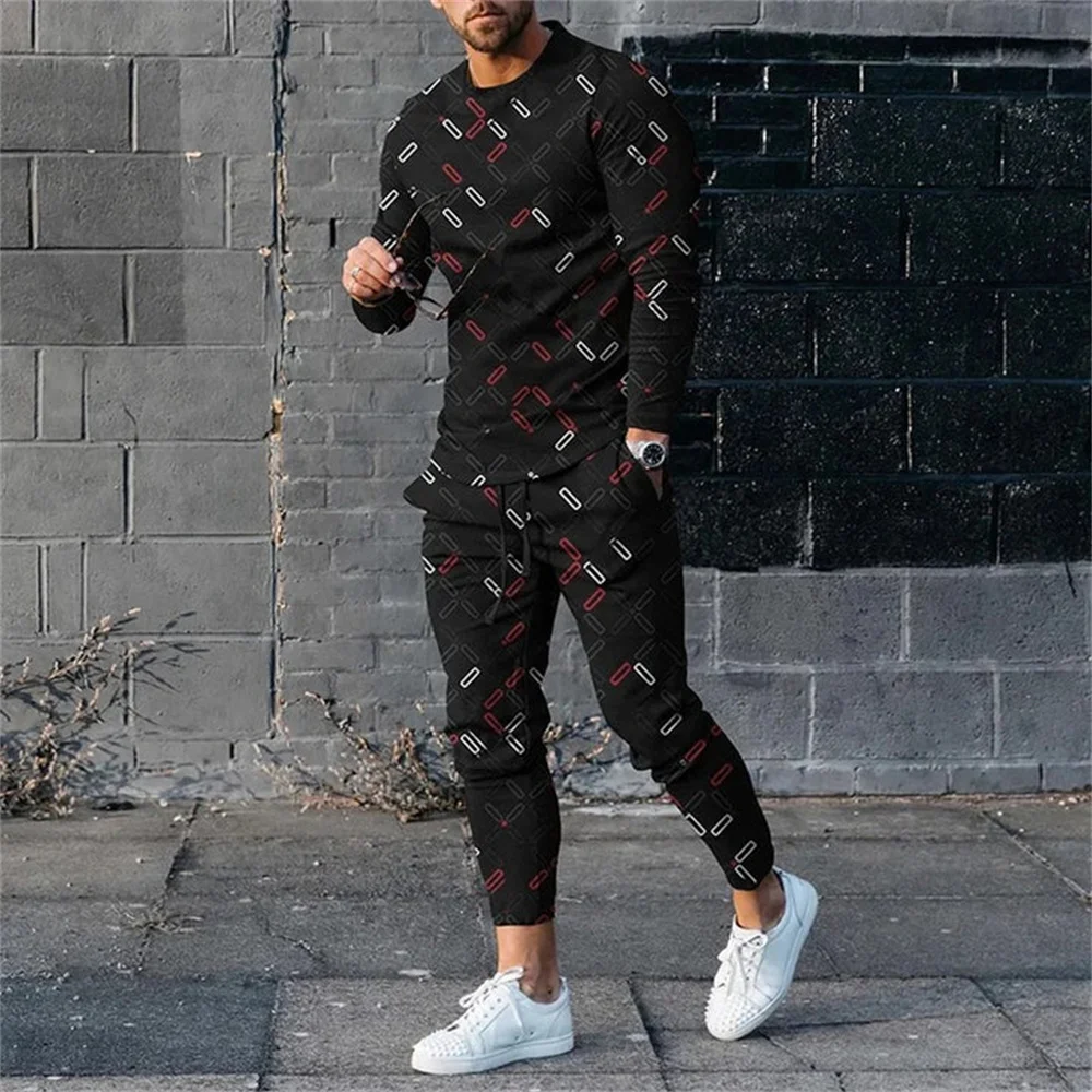 

Men's Long Sleeve T-shirts and Pants Two Piece Luxurious Geometry3D Printed Men's Sets Casual Suit nike tech fleece