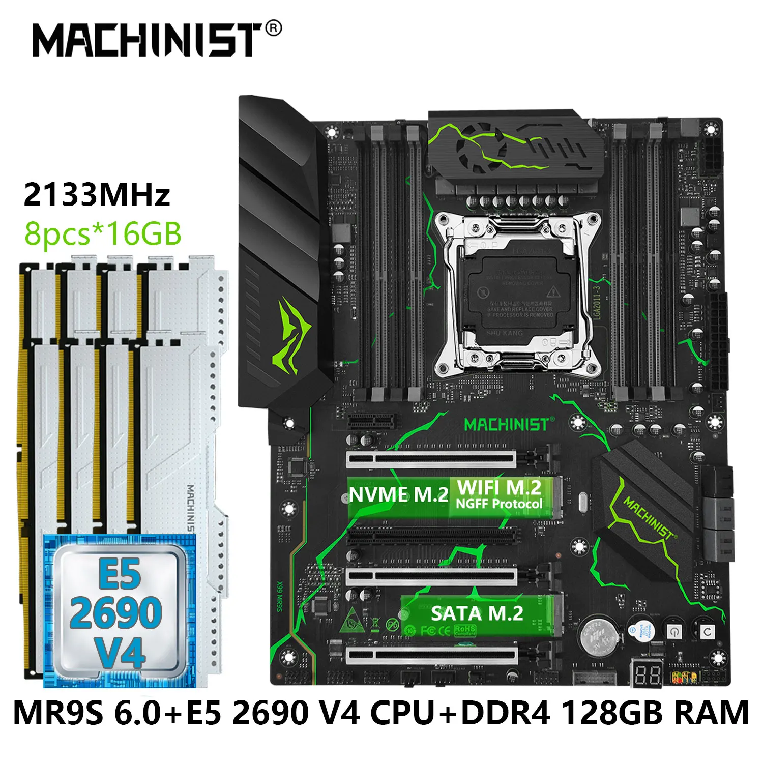 

MACHINIST X99 комплект материнской платы LGA 2011-3 ЦП Xeon E5 2690 V4 процессор DDR4 8*16 Гб оперативной памяти SSD NVME M.2 USB3.0 ATX MR9S