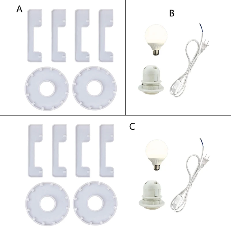 Q81D Light Bulb Silicone Mold Set Bulb Holder Resin Mold Base Stand for DIY Desktop Ornaments Table Lamp Home Dorm Decoration