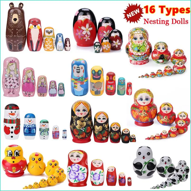 

5-10pcs/Set Wooden Russian Nesting Doll Handmade Matryoshka Dolls Toys Gift Poupee Russe for Kids Gifts Crafted Doll Home Decor