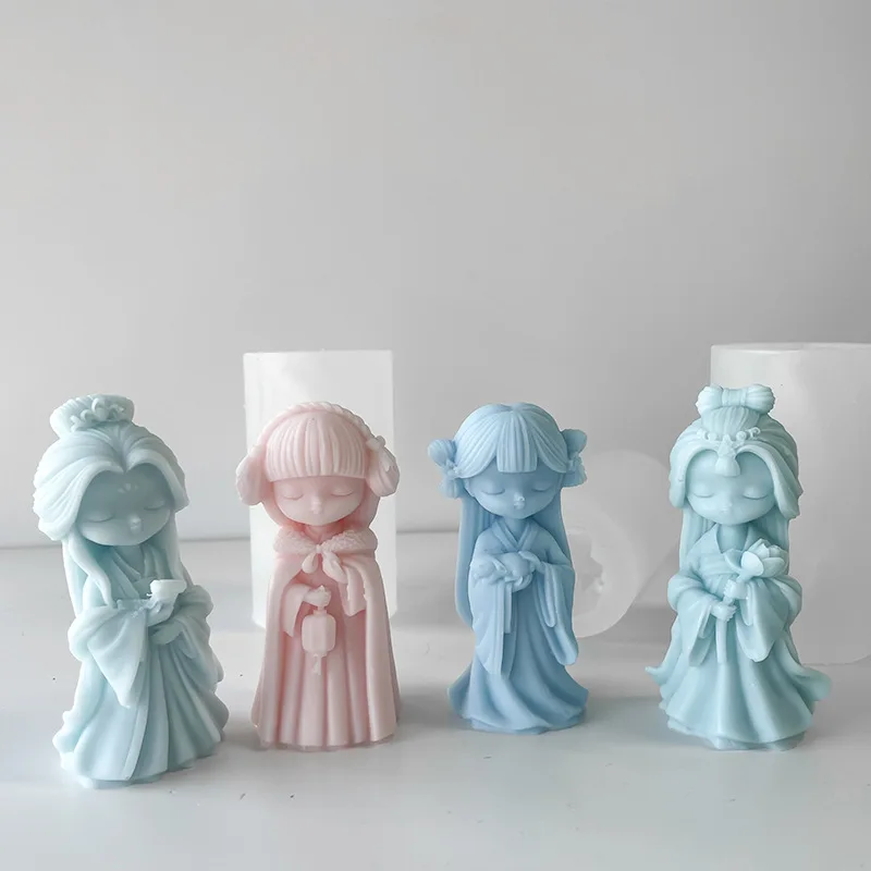 

Girls Doll Candle Silicone Mold DIY Cute Gypsum Doll with Dress Handmade Scented Candle Making Aromatherapy Soap Mould Craft