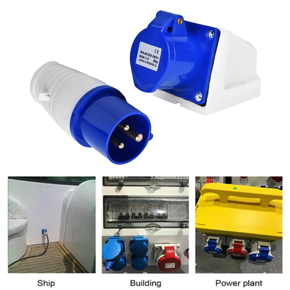 

Industrial Waterproof Socket + Plug 16A 220-250V 3 Brass Cores Resistant Corrosion/high-temperature IP44 Waterproof Socket Set