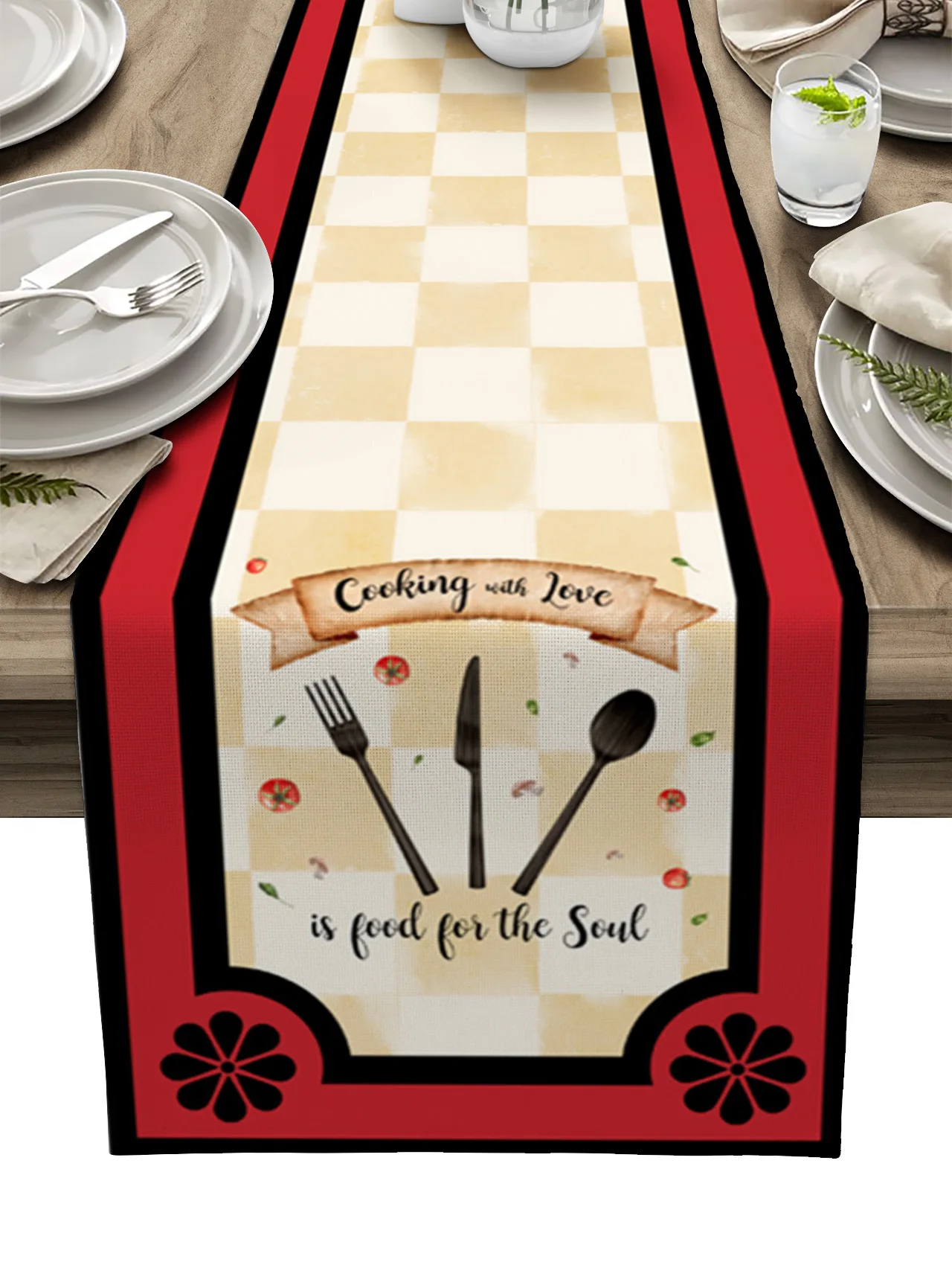 

Kitchen Retro Tableware Table Runners Garden Balcony Printed Tablecloths Table Mat for Living Room Kitchen Dinning Table