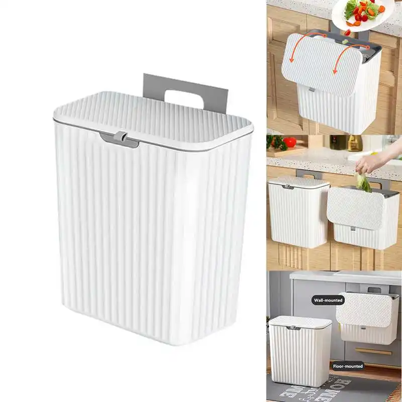 

Настенная кухонная корзина для мусора, вместительные банки для мусора с крышкой, подвесное мусорное ведро для ванной комнаты, 9 л, 1 шт.