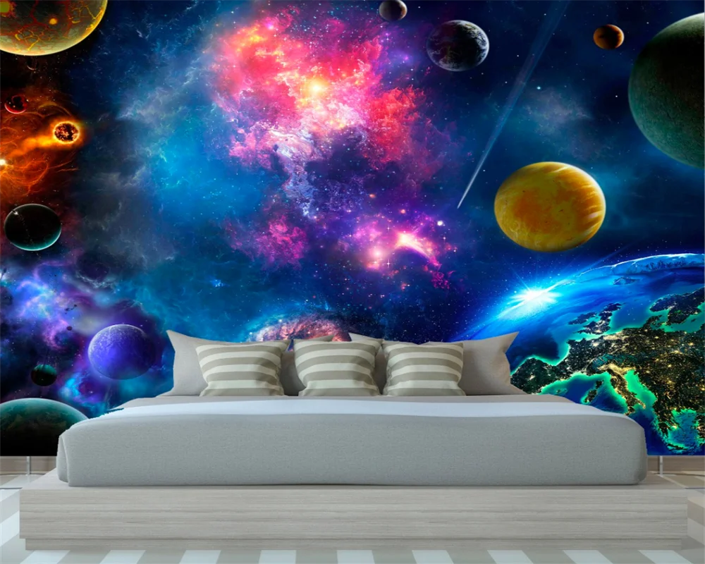 beibehang Customized modern new bedroom living room starry sky universe earth background wallpaper papier peint images - 6