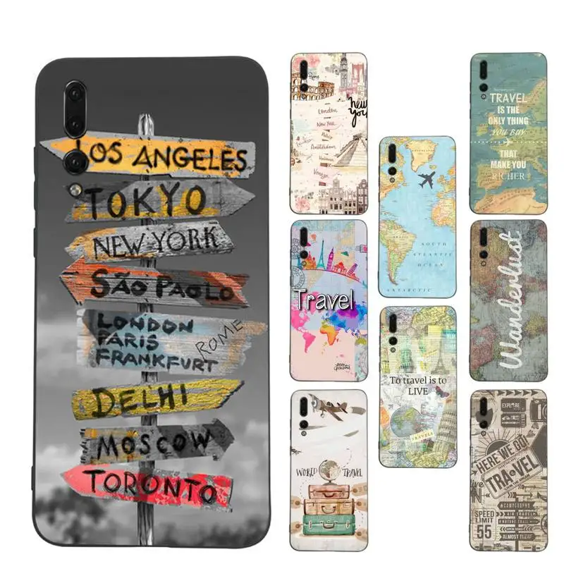 

World Map Travel Phone Case for Huawei P30 40 20 10 8 9 lite pro plus Psmart2019