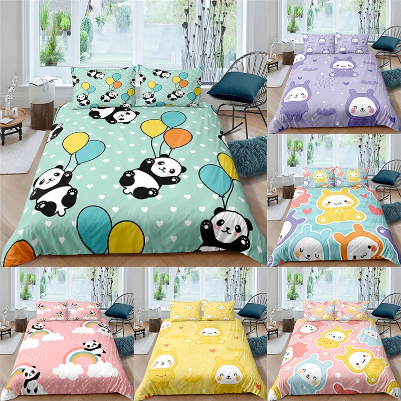 

Luxury 3D Cartoon Panda Print 2/3Pcs Kids Bedding Sets Animal Duvet Cover Pillowcase Home Textile Single/Queen/King Size Bedding