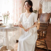 women white cotton night dress victorian nightgowns vintage sexy lace fairy short sleeve peignoir nightdress princess sleepwear
