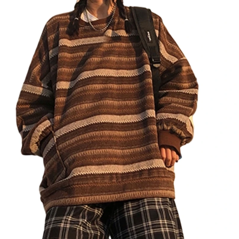 

Свитер женский/мужской в полоску, винтажный пуловер оверсайз в японском стиле Харадзюку с длинными рукавами, туника, топ в стиле хип-хоп, Сво...