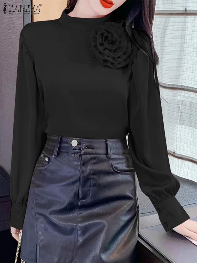 Женская атласная блузка ZANZEA с длинными рукавами-фонариками элегантная женская