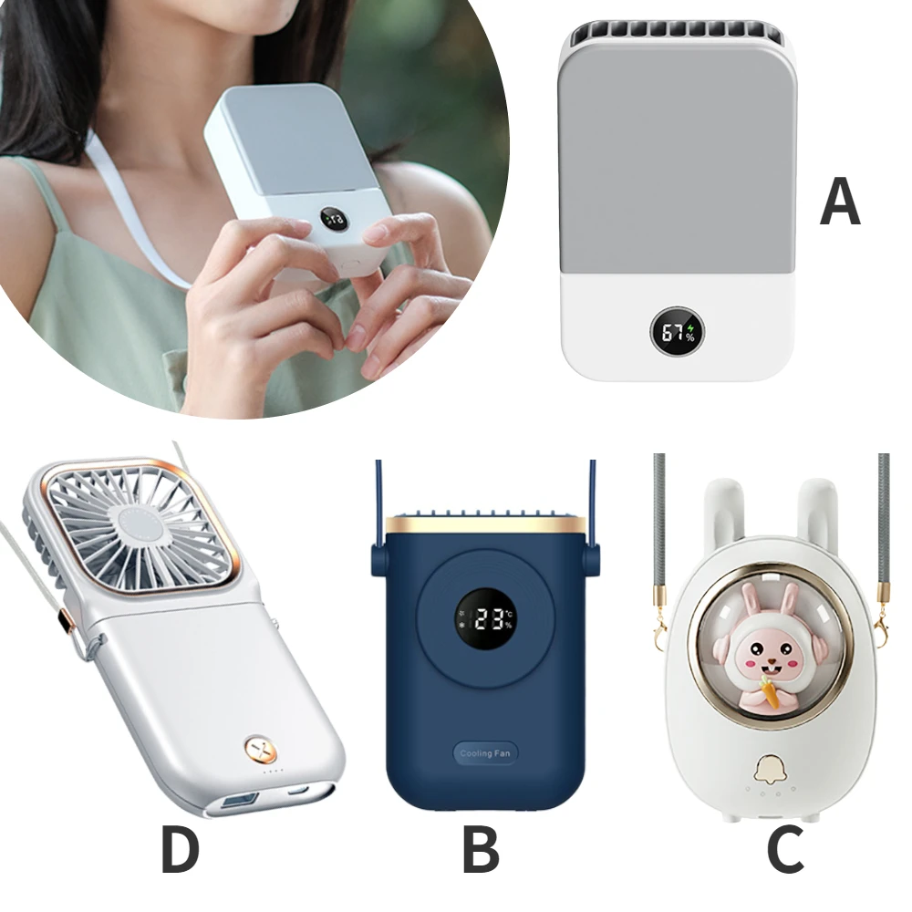 

Mini LCD Hanging Neck Fan Portable USB Rechargeable 3 Speed Mute Creative Desktop Handheld Small Fans For Outdoor Sports Travel