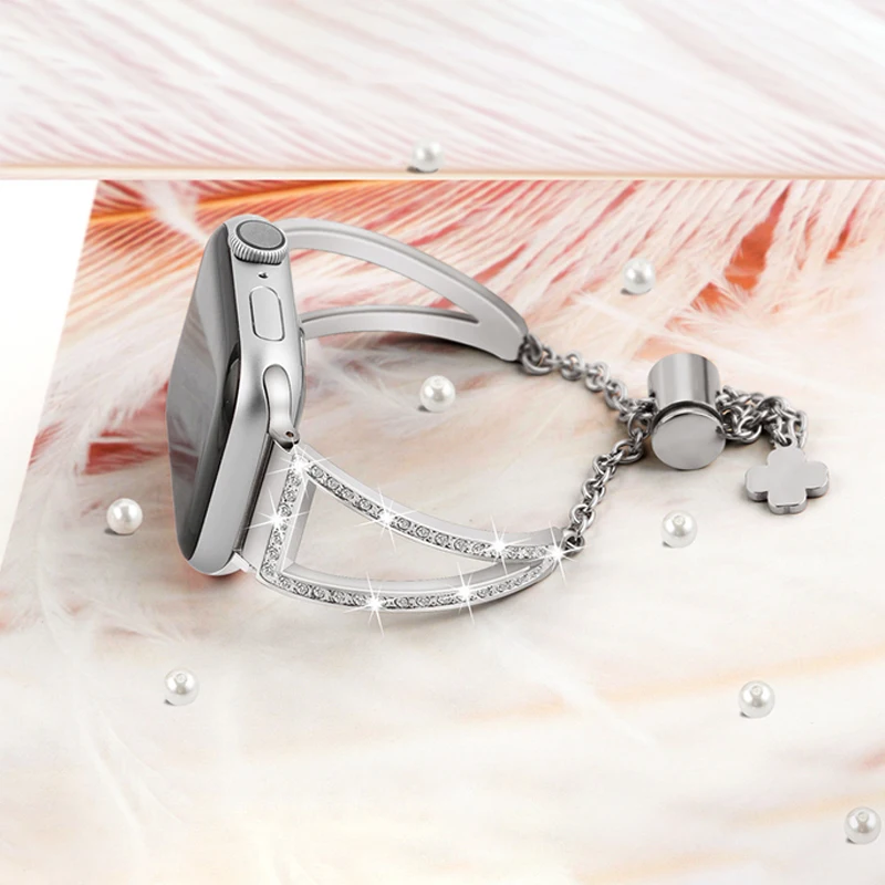 

Metal strap For Apple Watch Band 45mm Series 7 Diamond Stainless Steel bracelet iwatch Series 8 6 3 5 4 44mm 38mm 42mm watchband