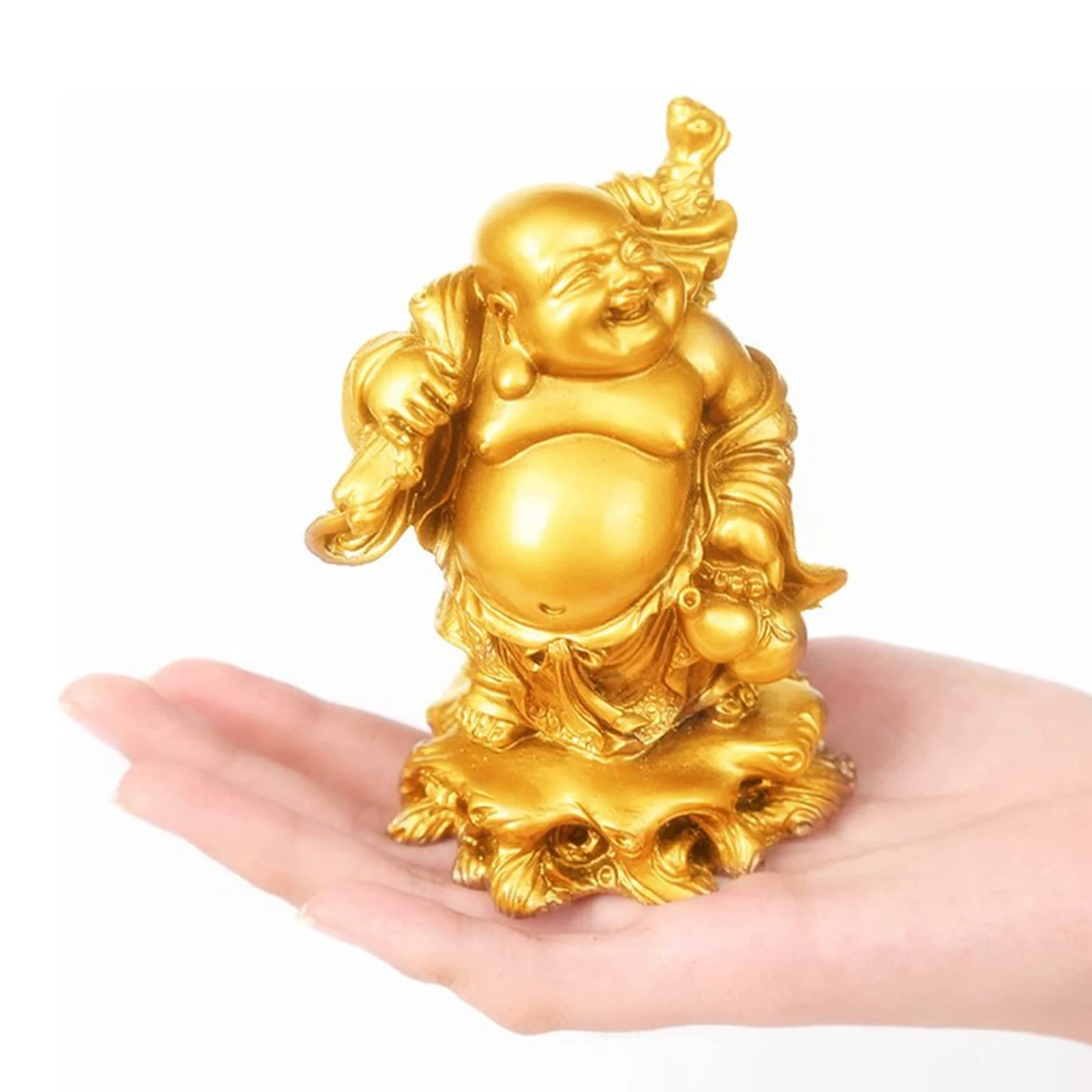 

New Golden Laughing Buddha Statue Chinese FengShui Maitreya Buddha Sculpture Figurines Home Garden Decoration Statues Lucky Gift