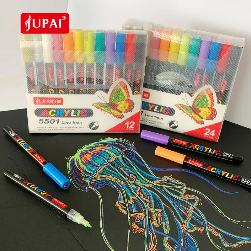 

12/24colors Fine-headed Acrylic Pen Painting Ceramic Glass Fabric Graffiti Quick-drying Waterproof Acrylic Marker Pen