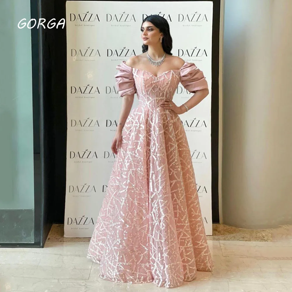

GORGA Sweetheart Lace Appliques Evening Dresses Saudi Arabia Half Sleeve A-LINE Formal Occasion Dress Floor-Length Party Gown