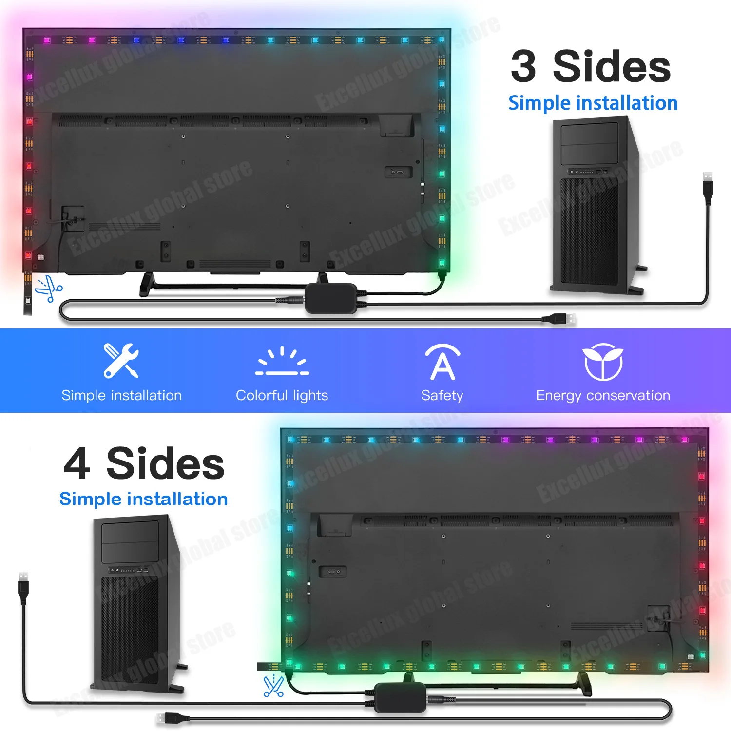 Подсветка для монитора с динамическим экраном Светодиодная лента USB WS2812B 5050 RGB