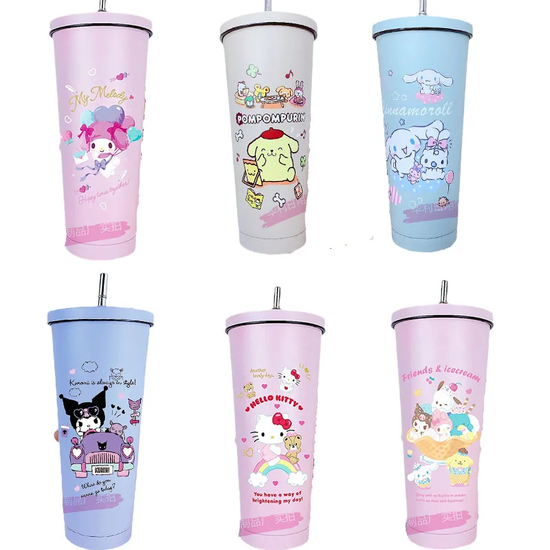 

Anime Figure Sanrios Kuromi My Melody Pochacco Cinnamoroll Kittys Sippy Cup Large Capacity Double Layer Thermos Cup Girl Gift