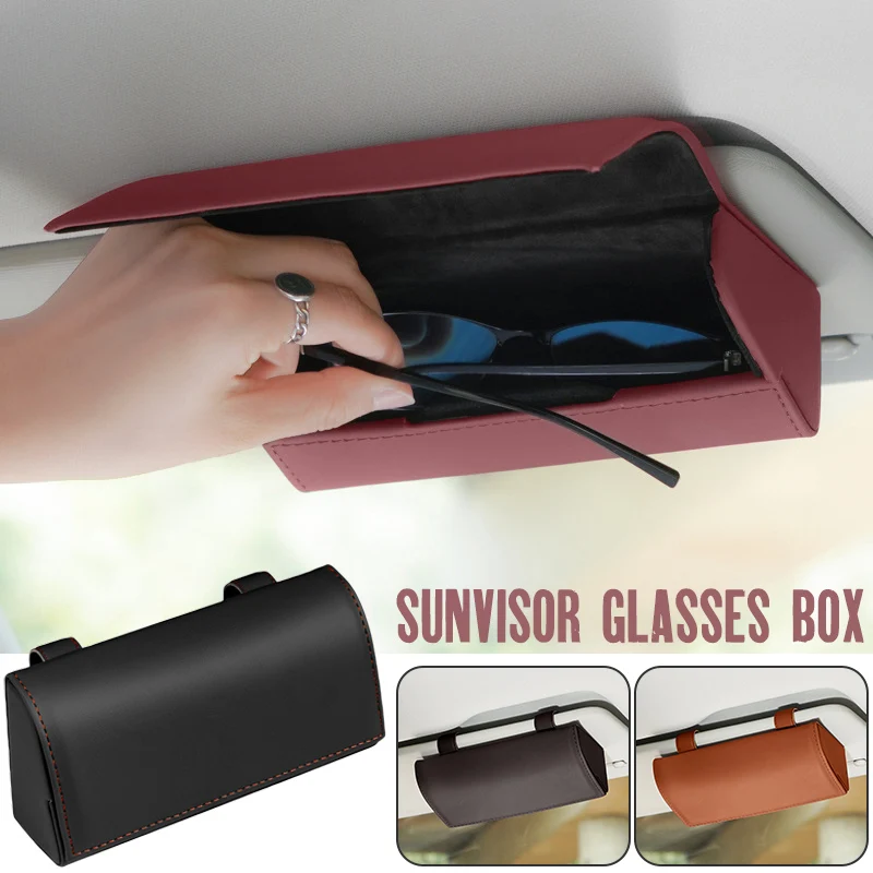 

Car Glasses Case Leather Sun Visor Multi-functional Bill Holder Car Sunglasses Storage Box Convenient Car Interior Accessories