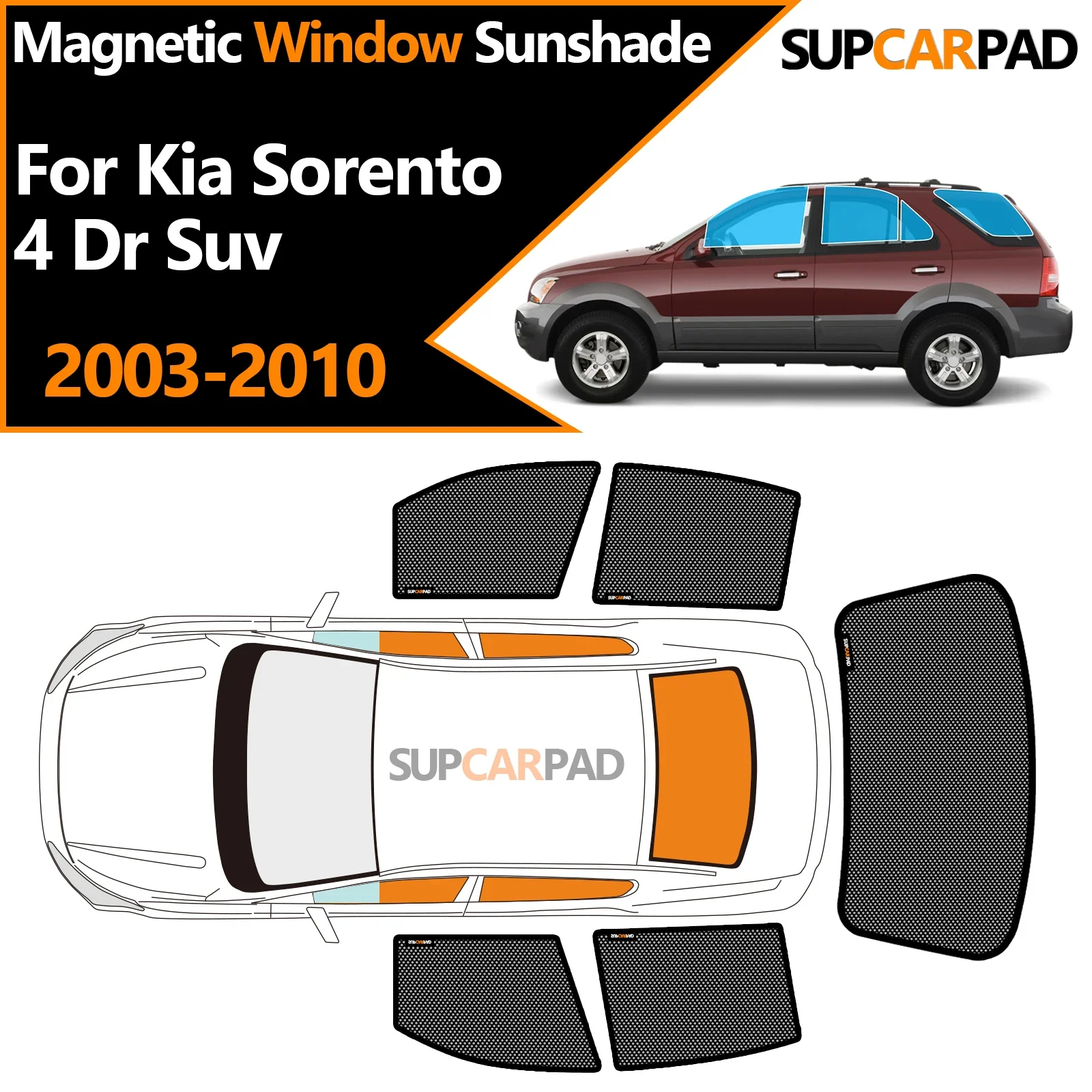 Фото Солнцезащитный козырек на окно автомобиля на заказ для Kia Sorento 4 Dr Suv 2003-2010, магнитная сетка для штор, солнцезащитный козырек на лобовое стекло №4