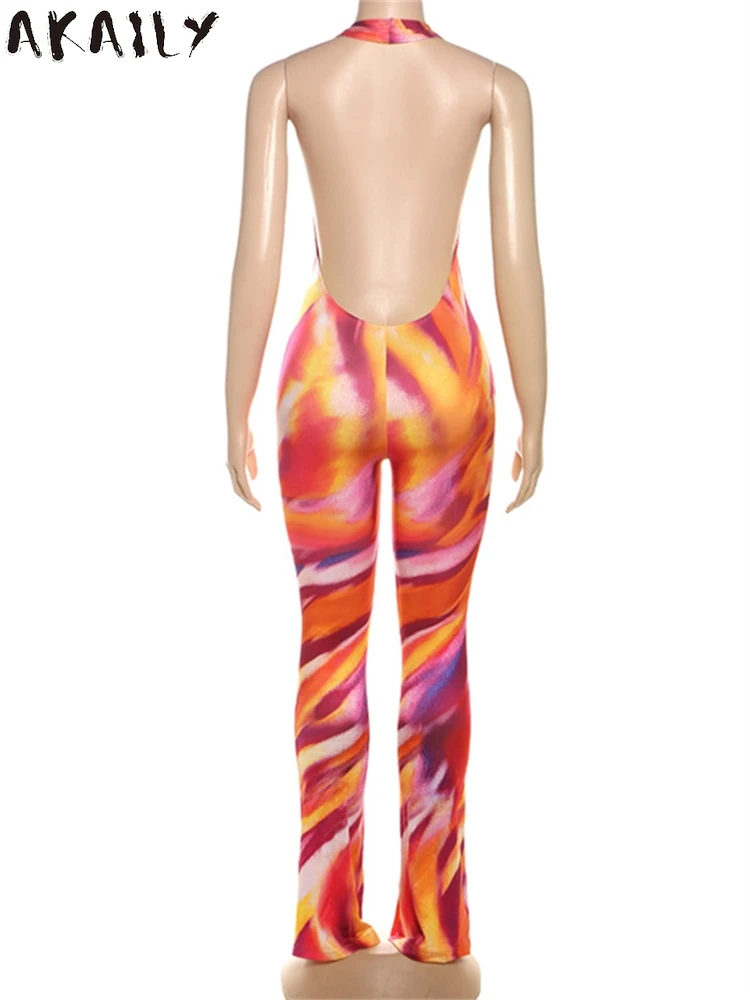 Akaily осенние женские сексуальные облегающие комбинезоны с принтом тай-дай
